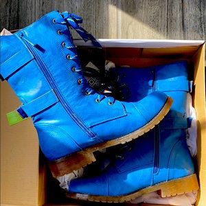 Blue Combat Boots. NWOT